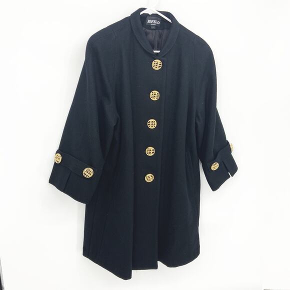 Rare Vintage Jofeld De Ball Swing Top Dress Coat Black Wool Gold Button Size L - Picture 2 of 8